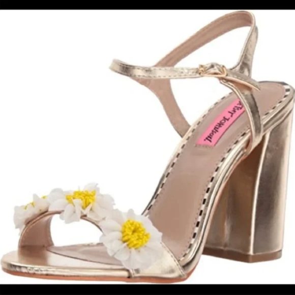 Betsey Johnson Sedona Daisy Heeled Sandals in Gold Shimmer - Picture 6 of 6